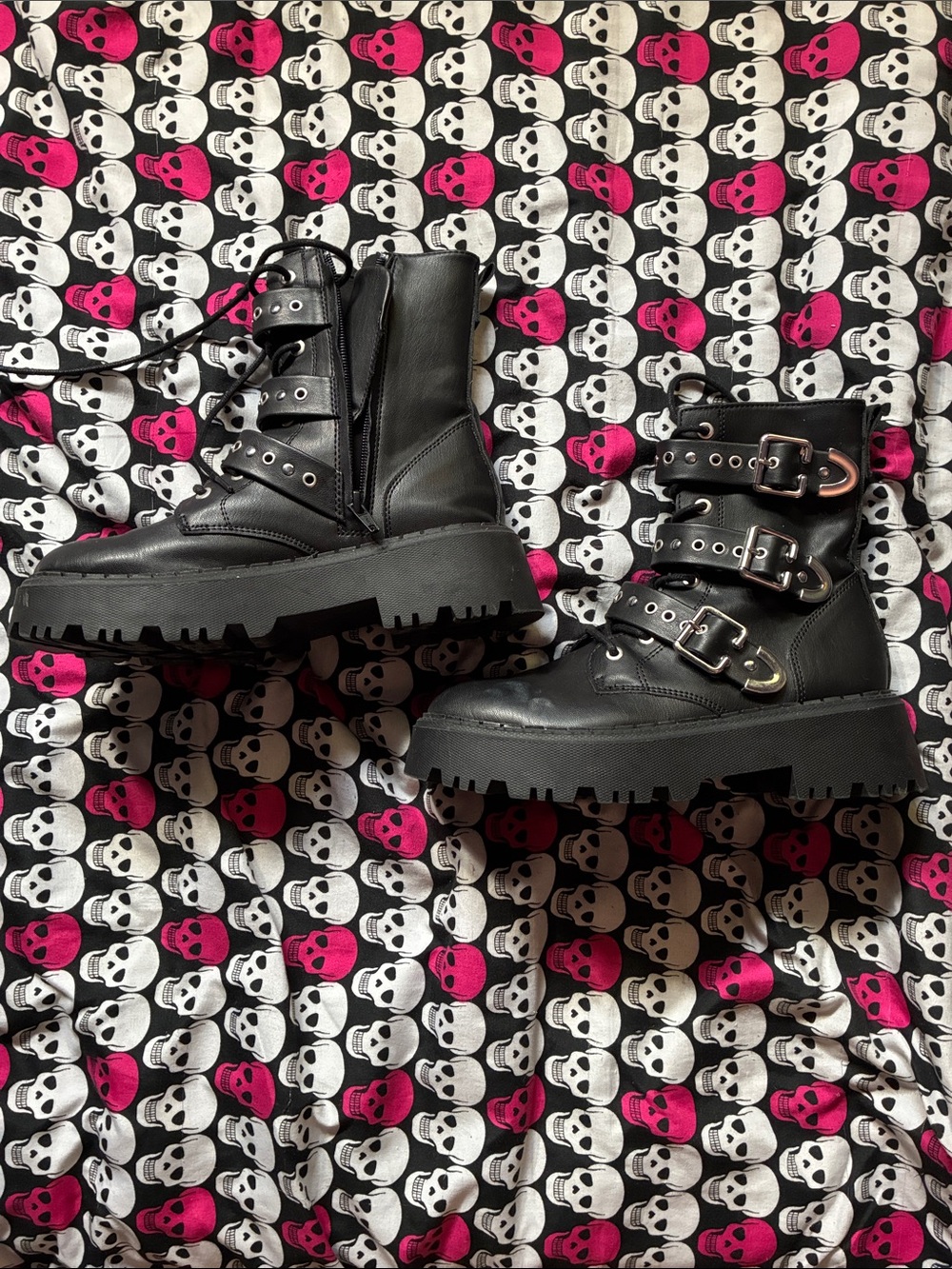 Lace up and buckle combat boots